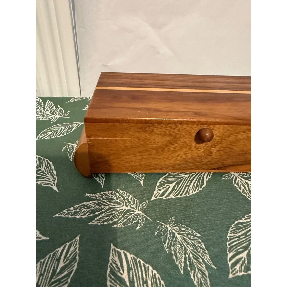 Handcrafted Mixed Wood Trinket Box Inlay Hinged Keepsake Jewelry Chest Brown MCM